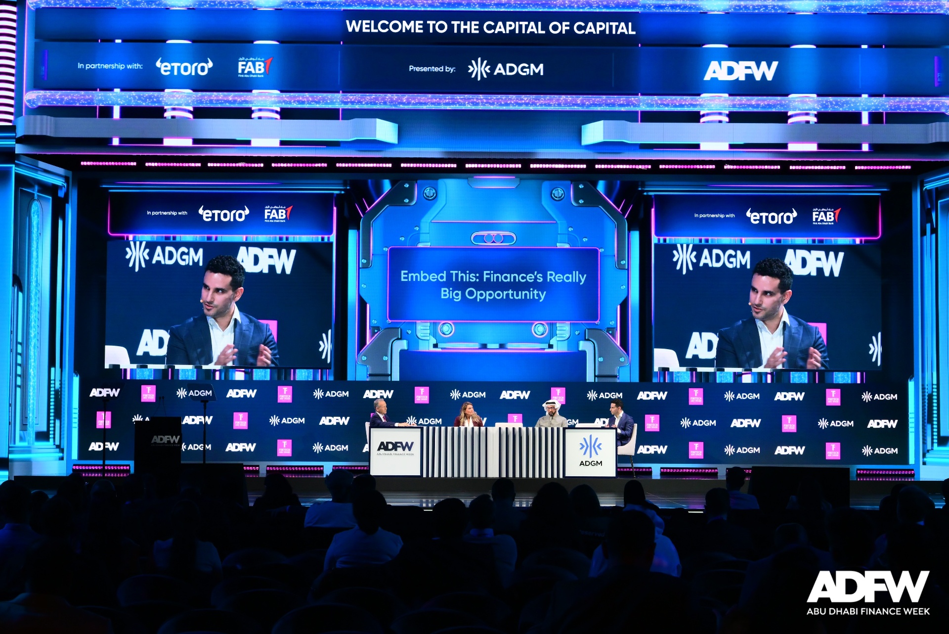 Pulkit on stage at Abu Dhabi Finance Week, Embedded Finance panel